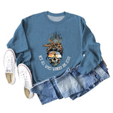 NOT ALL WHO WANDER ARE LOST Crew Neck Leopard Letter Long Sleeve Sweater Girl