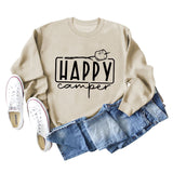 Happy Camper Brief Rundhals Lose Langarm Casual T-shirt Weibliche