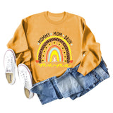 MOMMY MOM BRUH Rainbow Love Letter Print Round Neck Sweater Long Sleeve