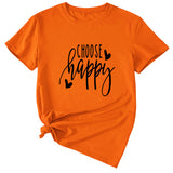 Fashion Letter Choose Happy Loose Short Sleeve Womens T-shirt