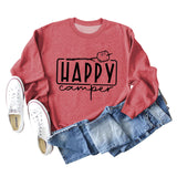Happy Camper Brief Rundhals Lose Langarm Casual T-shirt Weibliche
