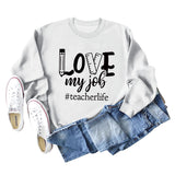 Pullover mit Rundhalsausschnitt und Buchstaben „Love My Job Teacher“, lockerer Langarmpullover für Damen