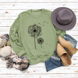 Printed Dandelion Round Neck Ladies Long-sleeved Shirt Loose Sweater