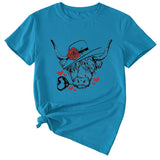 Fashion Women's Rose Bullhead Pattern, Casual Crewneck Short Sleeves T Shirt
