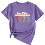VINTAGE 1973 Womens Summer Fashion Casual Round Neck Short-sleeved Shirt