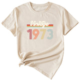 VINTAGE 1973 Womens Summer Fashion Casual Round Neck Short-sleeved Shirt