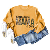 GLITER DIRT MAMA Round Neck Loose Leopard Print Long-sleeved Sweater for Women