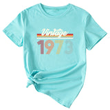 VINTAGE 1973 Womens Summer Fashion Casual Round Neck Short-sleeved Shirt