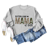 GLITER DIRT MAMA Round Neck Loose Leopard Print Long-sleeved Sweater for Women