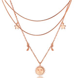 NEHZUS Round Piece Multi-layered Necklace Star and Moon Set Star and Moon Two In One Rose Gold Plated Clasp Chain