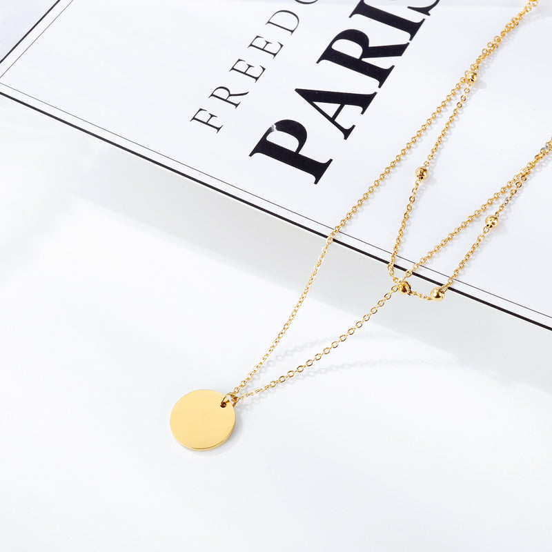 NEHZUS Classic and Versatile Double Layer Small Round Bead Chain with Glossy Round Piece Pendant for Women's Collarbone Necklace