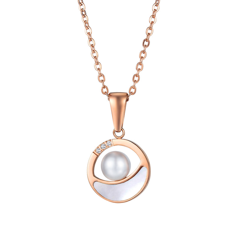Personalisierte Perlmutt-Titanstahl-Halskette für Damen mit Diamanten, schlichte, modische Schlüsselbeinkette