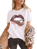 Frauen Leopard Lippen T-Shirt glänzend Lippenstift Shirt
