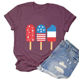 Women American Flag Ice Cream Popsicle T-Shirt 4th of July Graphic Tee
