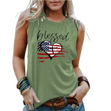 Chemise sans manches Blessed Heart pour femmes, débardeur imprimé drapeau américain