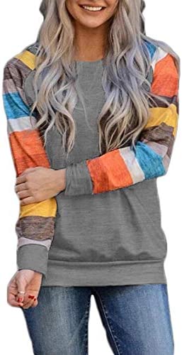 Damenmode Bluse Farbstreifen Hit Farbe Lässig Rundhals Langarmshirt