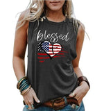 Chemise sans manches Blessed Heart pour femmes, débardeur imprimé drapeau américain