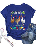 Funny Chicken Christmas Shirt Women Merry Christmas Chicken Shirt Santa Hat Lights Xmas T-Shirt