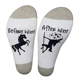 Chaussettes unisexes avant le vin après le vin, licorne amusante