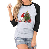 Damen T-Shirt mit Weihnachtsmann- und Weihnachtsbaum-Motiv und Raglan-Ärmeln