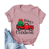 Women Merry Christmas Shirt Christmas Tree on Red Car T-Shirt