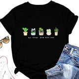 Frauen Positive Vibes T-Shirt Alle Dinge wachsen mit Liebe Pflanze Addict Shirt