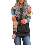 Damenmode Bluse Farbstreifen Hit Farbe Lässig Rundhals Langarmshirt