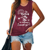 Women Beach is Calling & I Must Go Sleeveless Shirt for Women Beach Tank Top