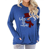 Chemisier de poche pour femmes, coutures à carreaux, imprimé bonhomme de neige de noël, col rond, chemise à manches longues