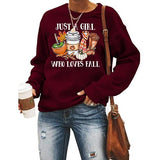 Damen Sweatshirt „Just A Girl Who Loves Fall“ mit langen Ärmeln und Grafik