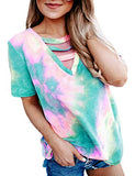 Women Cut Out V Neck Tie Dye Fashion T-Shirt