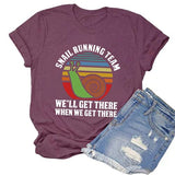 Women Snail Running Team T-Shirt Funny Snail Graphic Shirt
