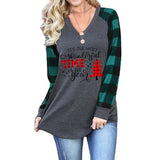 Damen Weihnachtsdruck V-Ausschnitt Langarmshirt Weihnachtsbluse