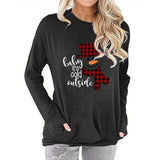 Chemisier de poche pour femmes, coutures à carreaux, imprimé bonhomme de neige de noël, col rond, chemise à manches longues