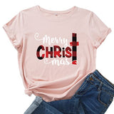 T-Shirt joyeux noël pour femmes, chemise à carreaux de buffle, Christ