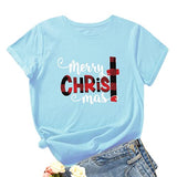 T-Shirt joyeux noël pour femmes, chemise à carreaux de buffle, Christ