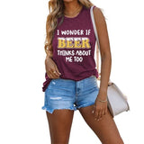 Funny Beer Tank for Women I Wonder If Beer Thinks About Me Too Shirt