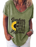 Women V-Neck Sunshine Mixed with A Little Hurricane Women Graphic T-Shirt Sunflower Shirt