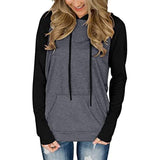 Damen Kontrastfarbe Raglanärmel Kapuzentasche Shirt Modische Bluse