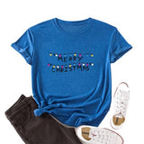 T-Shirt joyeux noël pour femmes, chemise avec lumières de noël