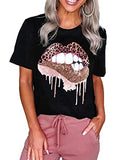 Frauen Leopard Lippen T-Shirt glänzend Lippenstift Shirt