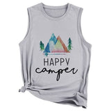Happy Camper Tank Tops Women Camping Hiking Adventure Crew Shirt
