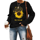Sweat-shirt à col ras du cou imprimé tournesol Be Kind pour femmes, vêtements pour femmes