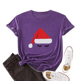 Women Santa Hat Cute Eyes Graphic Christmas T-Shirt