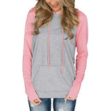 Damen Kontrastfarbe Raglanärmel Kapuzentasche Shirt Modische Bluse
