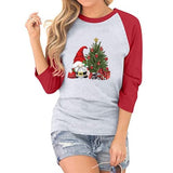 Damen T-Shirt mit Weihnachtsmann- und Weihnachtsbaum-Motiv und Raglan-Ärmeln