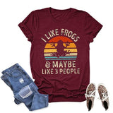 Sonnenuntergang Frosch Shirt Frauen Ich mag Frösche und vielleicht 3 Menschen Grafik T-Shirts