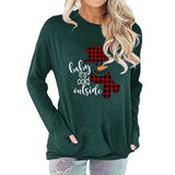 Chemisier de poche pour femmes, coutures à carreaux, imprimé bonhomme de neige de noël, col rond, chemise à manches longues