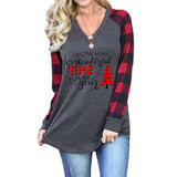 Damen Weihnachtsdruck V-Ausschnitt Langarmshirt Weihnachtsbluse