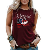 Chemise sans manches Blessed Heart pour femmes, débardeur imprimé drapeau américain